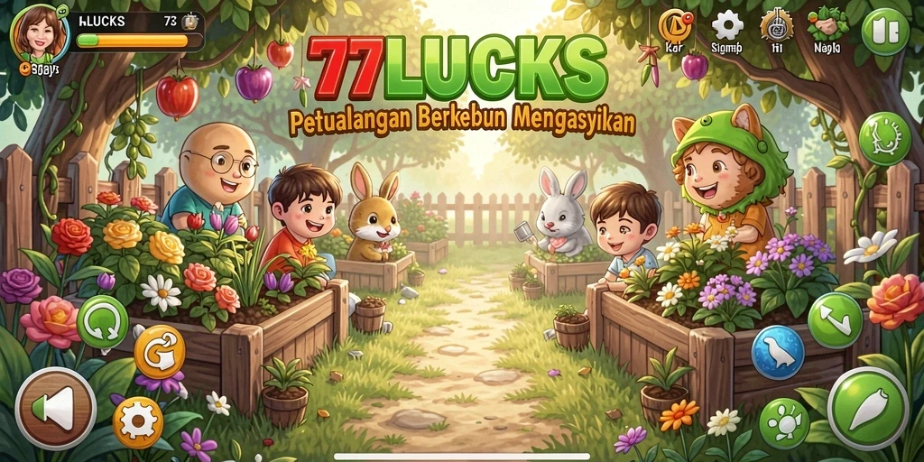 Gambaran gameplay menyenangkan dalam 77LUCKS yang menampilkan petualangan berkebun.