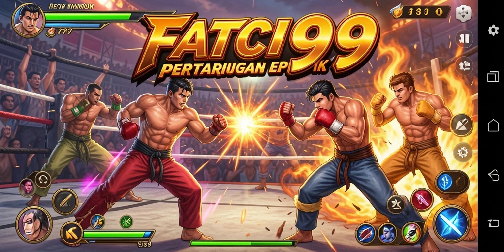 Screenshot gameplay FATCI99 menampilkan pertarungan yang menegangkan dan karakter yang dinamis.