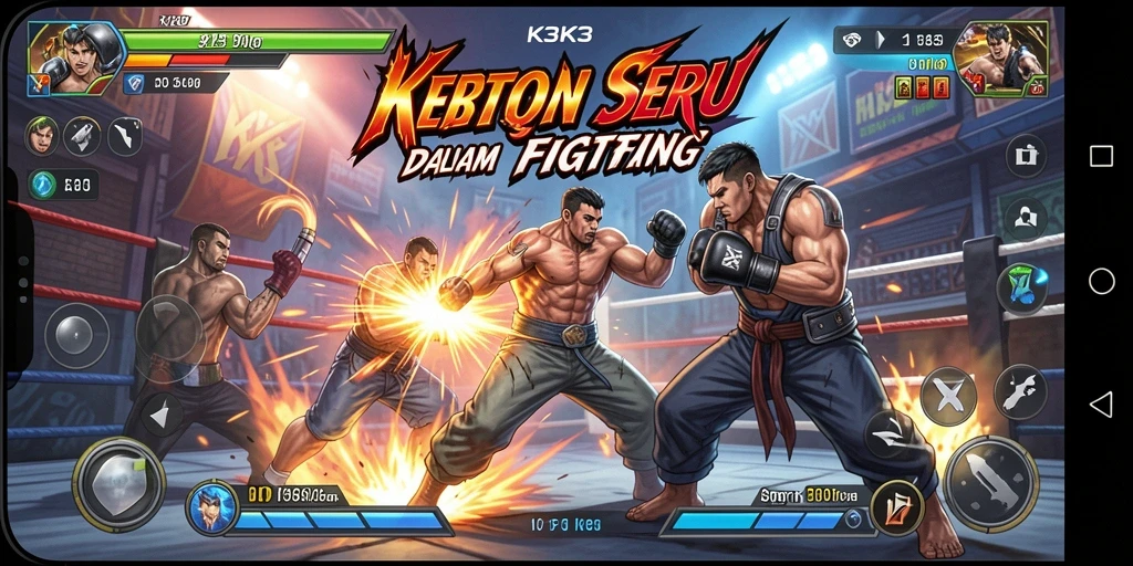 Gameplay K3K3 menampilkan aksi pertarungan yang seru dan mendebarkan.