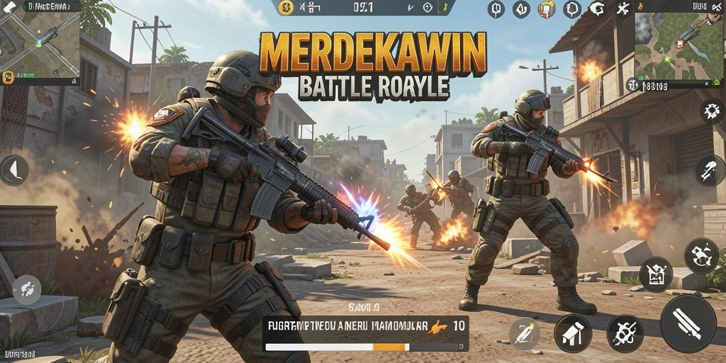 Gameplay seru di MEDREKAWIN dengan aksi Battle Royale.