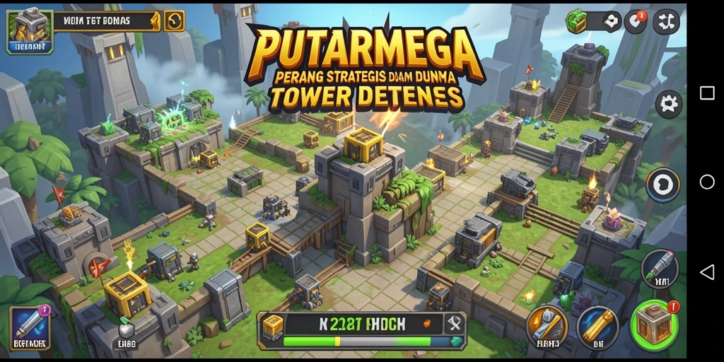 Tangkapan layar PUTARMEGA menampilkan aksi seru Tower Defense.