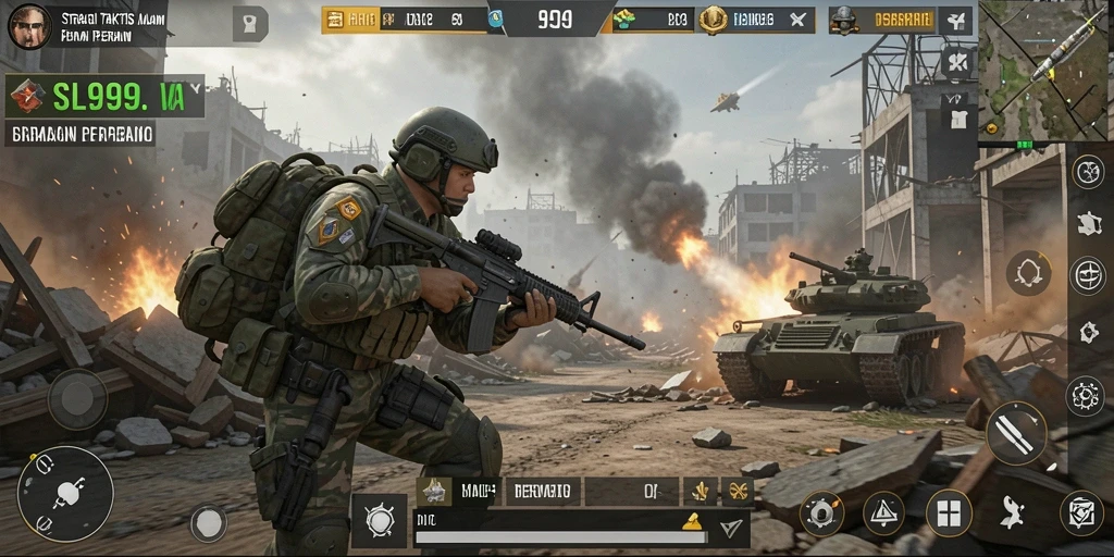 Screenshot utama SL999 menunjukkan momen menegangkan dalam pertempuran strategi.